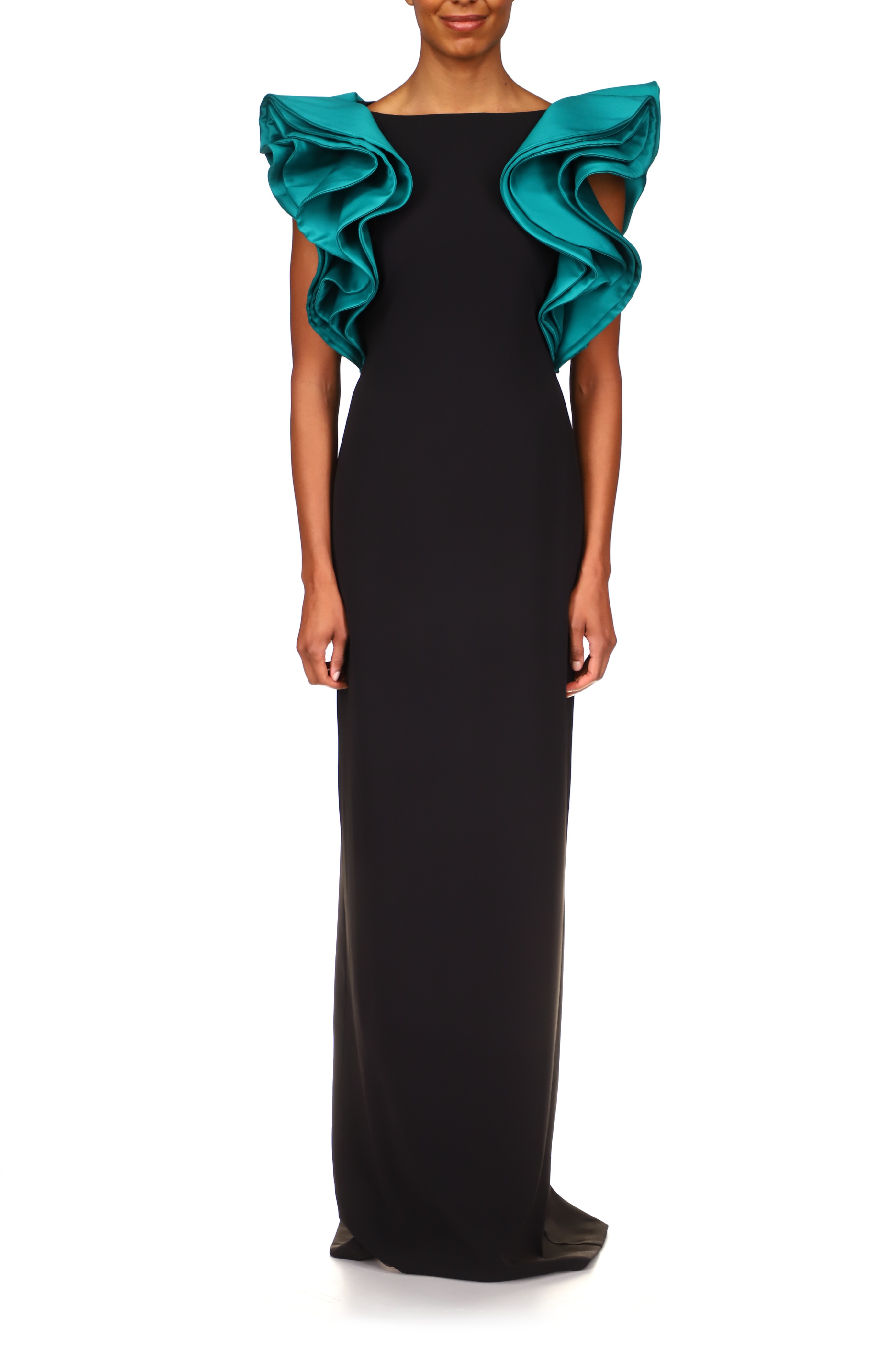 Stretch Crepe Gown with Mikado Ruffle by Badgley Mishcka