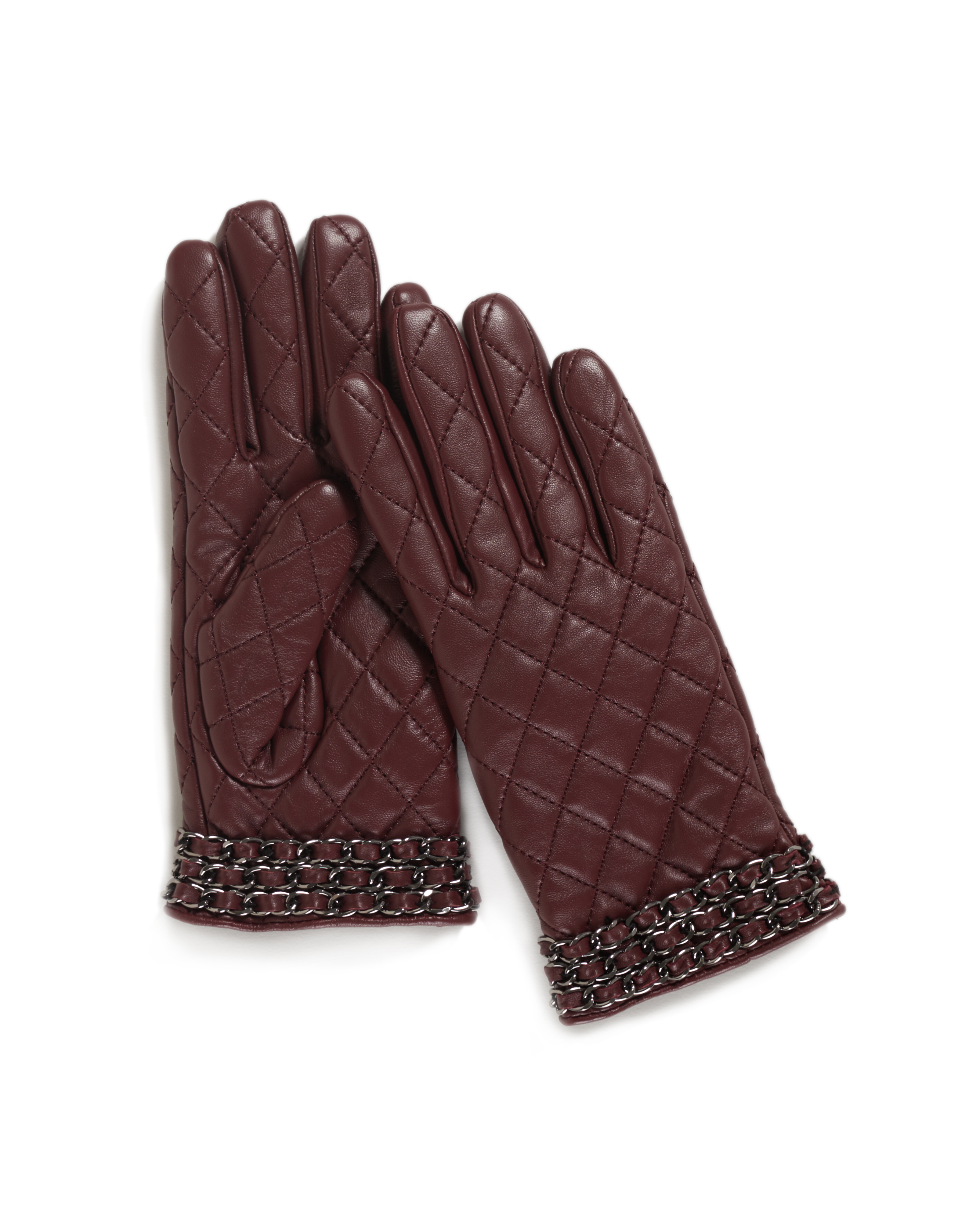 Quilted Leather Gloves with Chain