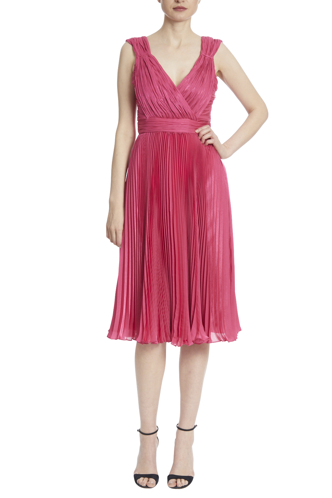 Pleated Sleeveless Midi Dress by Badgley Mischka