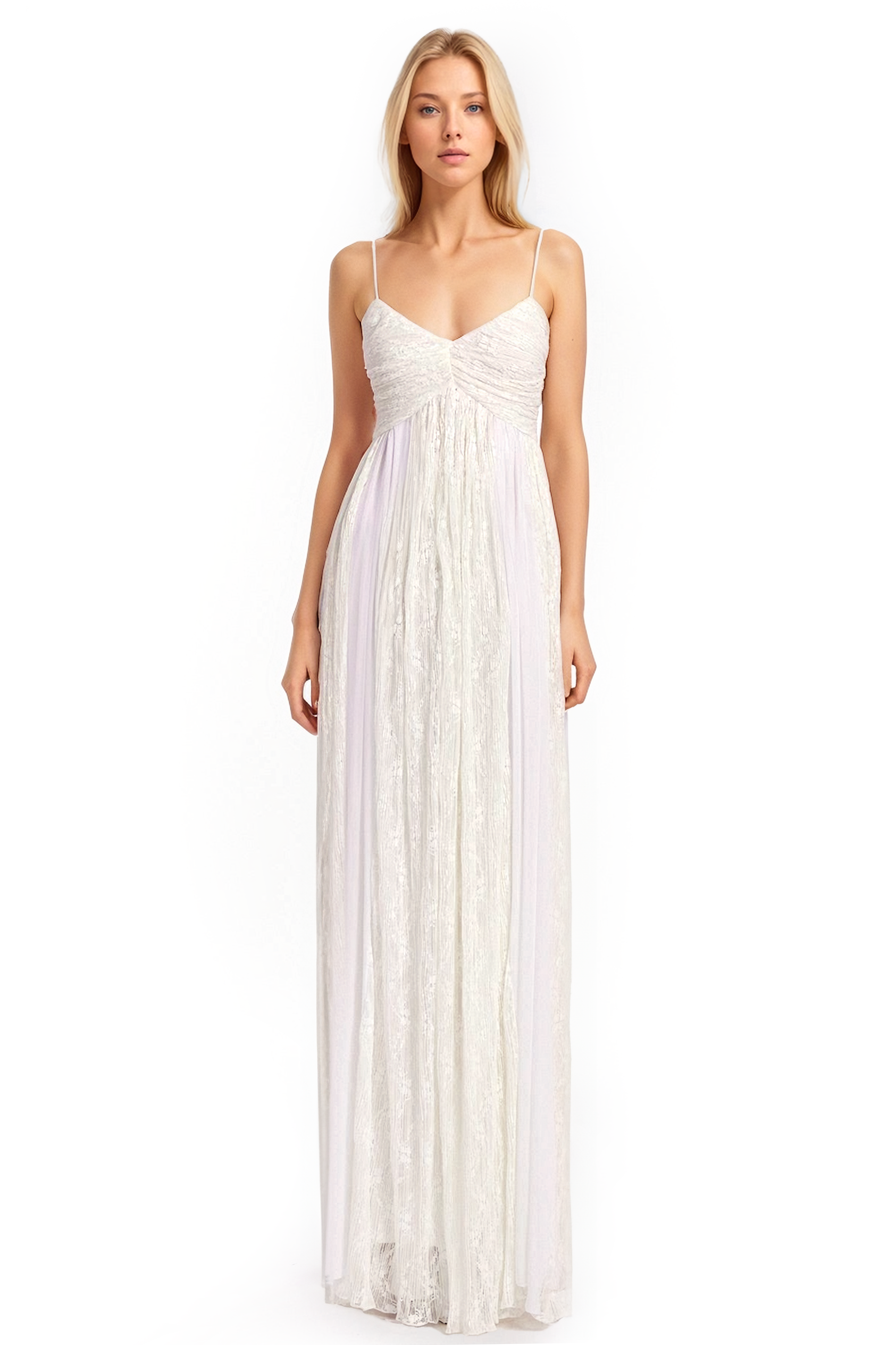Pleated Mesh Lace and Georgette Sleeveless Gown by Badgley Mischka