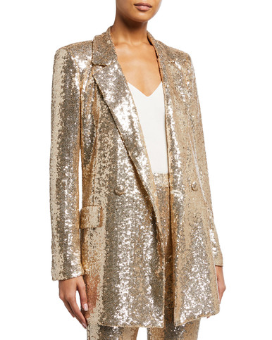 badgley mischka sequin tie waist blazer
