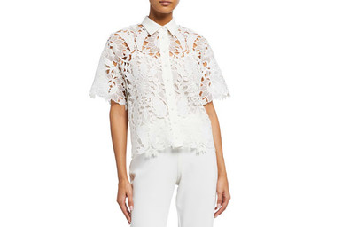 Collared Lace Blouse by Badgley Mischka
