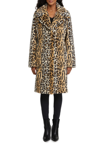 Badgley Mischka Pax Pelt-Like Leopard Faux Fur Coat by Badgley Mishcka