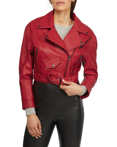Badgley Mischka Rose-France Leather Biker Jacket in Hunter Green