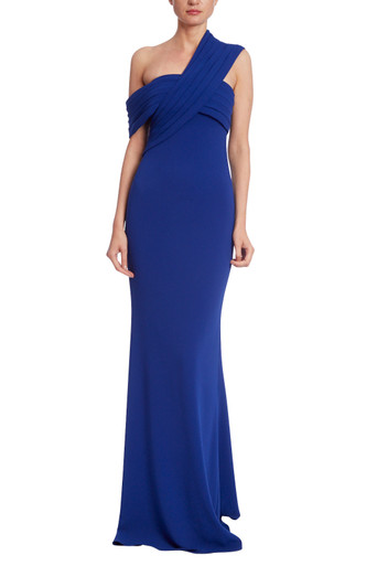 Pleated One-Shoulder Gown by Badgley Mischka