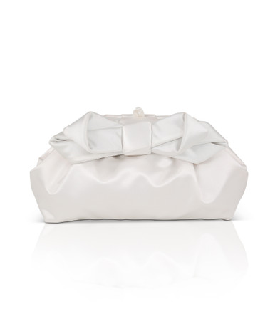 クラッチバッグ White Satin Signature Bow Ruffle Clutch BCBGMAXAZRIA White Satin Signature Bow Ruffle Clutch