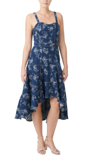 Rose Print High Low Denim Dress by Badgley Mischka