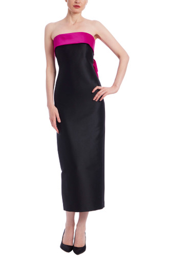 Badgley Mischka☆フロントノット ブラックロングドレス Two-Tone Bowed Back Strapless Midi Dress by Badgley Mischka