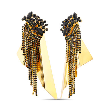 [BLACKMUSE] ジェシカ着用☆Top triangle stone drop Earrings BLACK GOLD Earrings| Rebekajewelry