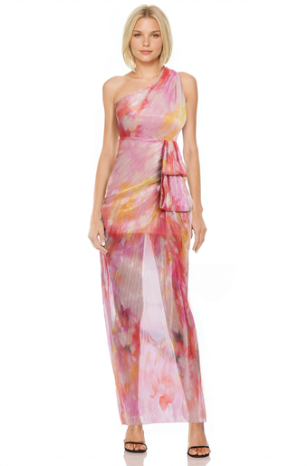 Debbie Printed One-Shoulder Gown