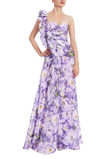 *Badgley Mischka* フローラルマキシドレス Ruffle One Shoulder Floral Gown by Badgley Mishcka