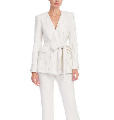 badgley mischka sequin tie waist blazer