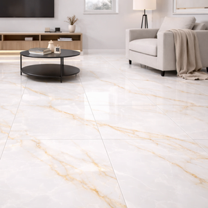 Aurora Gold Onyx Gloss Porcelain Tile 60x120cm luxury white tile with gold veins modern living room flooring.