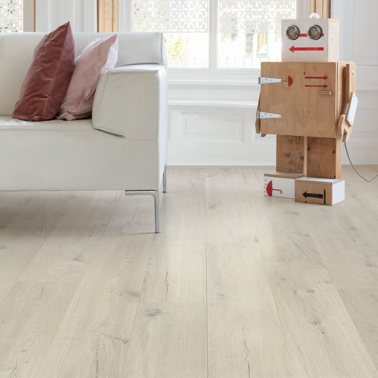 Quick-Step Alpha Bloom – Cotton Oak White Blush LVT Flooring (AVMPU40200) - Premium Alpha Bloom collection featuring oak luxury vinyl tile flooring with waterproof technology and easy click-fit installation