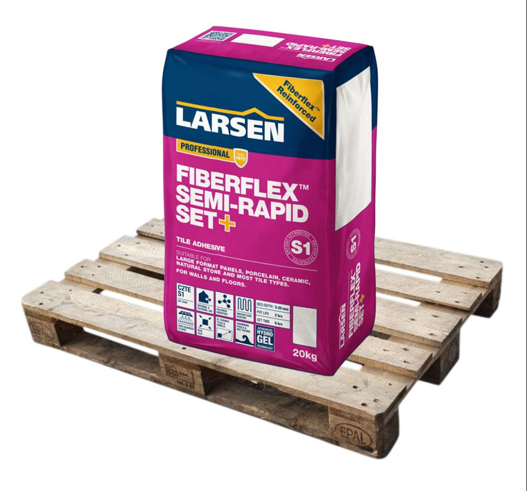 Larsen Professional FiberFlex Semi-Rapid Set+ S1 Tile Adhesive Grey 20kg Full Pallet (48 Bags Tail Lift)