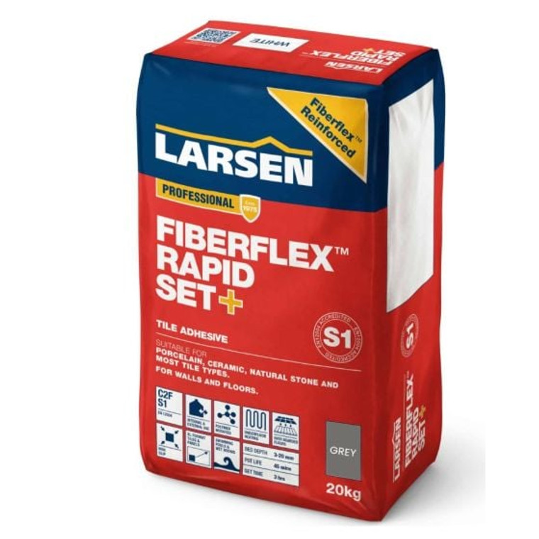 Larsen Professional Fibreflex Rapid Set+ C2 S1 Tile Adhesive Grey 20kg hero image Larsen Professional Fibreflex Rapid Set+ C2 S1 Tile Adhesive Grey 20kg hero image