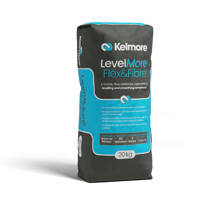 Kelmore LevelMore Flex&Fibre self-leveling compound creates perfectly smooth surfaces for tile installation. Fast-setting formula with excellent flow properties. Kelmore LevelMore Flex&Fibre self-leveling compound creates perfectly smooth surfaces for tile installation. Fast-setting formula with excellent flow properties.
