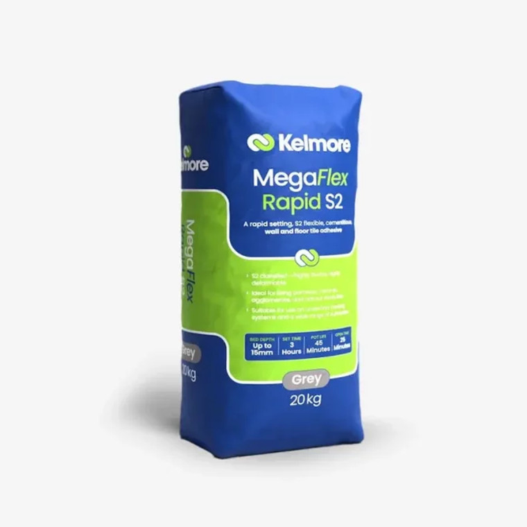 Kelmore MegaFlex Rapid S2 Grey Wall & Floor Tile Adhesive 20kg Product Image Kelmore MegaFlex Rapid S2 Grey Wall & Floor Tile Adhesive 20kg Product Image