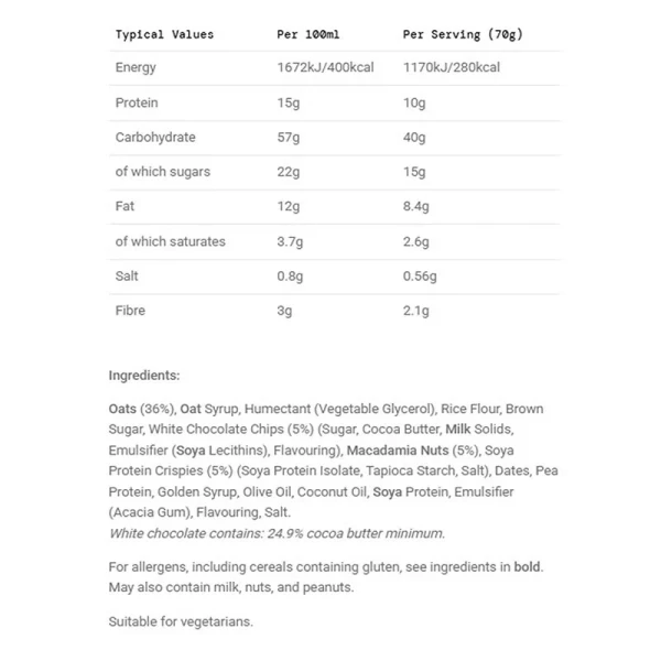 Energy Oat Bar 70g 12 Pack White Chocolate & Macadamia(SD)