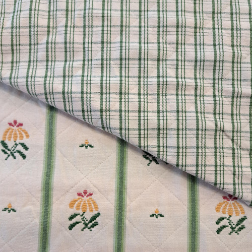 'Quilted' Look Double-Sided Cotton: White/ Green