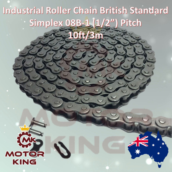 Simplex Industrial British Standard Roller Chain 08B-1 1/2" Inch Pitch 10ft/3m