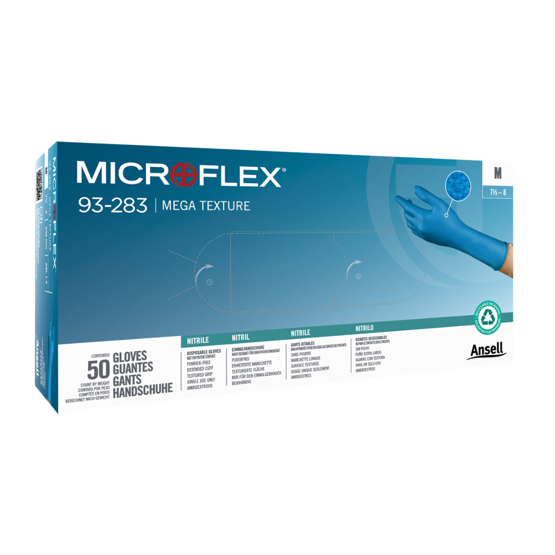 ANSELL MICROFLEX MEGA TEXTURE NITRILE MIL GLOVES TEAL L 50/BX