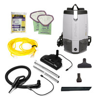 PROTEAM PROVAC FS-6 BACKPACK VACUUM W/ COMMERCIAL POWER NOZZLE TOOL KIT