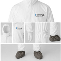 SHIELDTECH PRO 3XL MICROPOROUS COVERALL W/ HOOD BOOTS & ELASTIC WRIST WHITE TYPE 5&6 25/CS