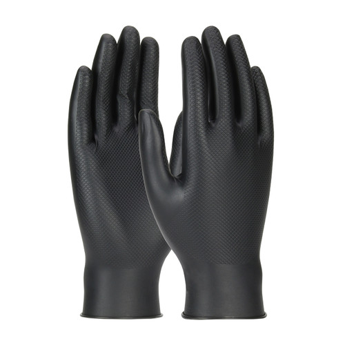 GRIPPAZ SKINS AMBIDEXTROUS NITRILE GLOVES W/ TEXTURED FISH SCALE GRIP 6 MIL BLACK 2XL