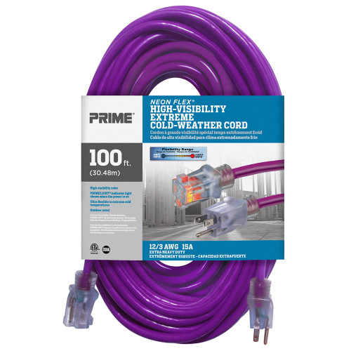 100' Foot Purple Extension Cord PRO GLO 12/3