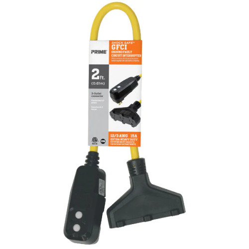 Tri Plug PRIME SHOCK SAFE 2 FT GFCI TRIPLE TAP 12/3 SJTW ADAPTER - Safety Express