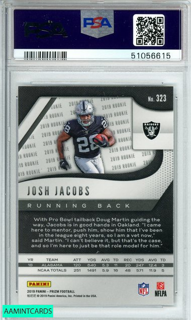 2019 PANINI PRIZM JOSH JACOBS #323 OAKLAND RAIDERS ROOKIE RC PSA 9