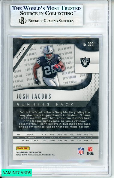 2019 PANINI PRIZM JOSH JACOBS #323 PRIZMS RAIDERS ROOKIE RC BGS 9
