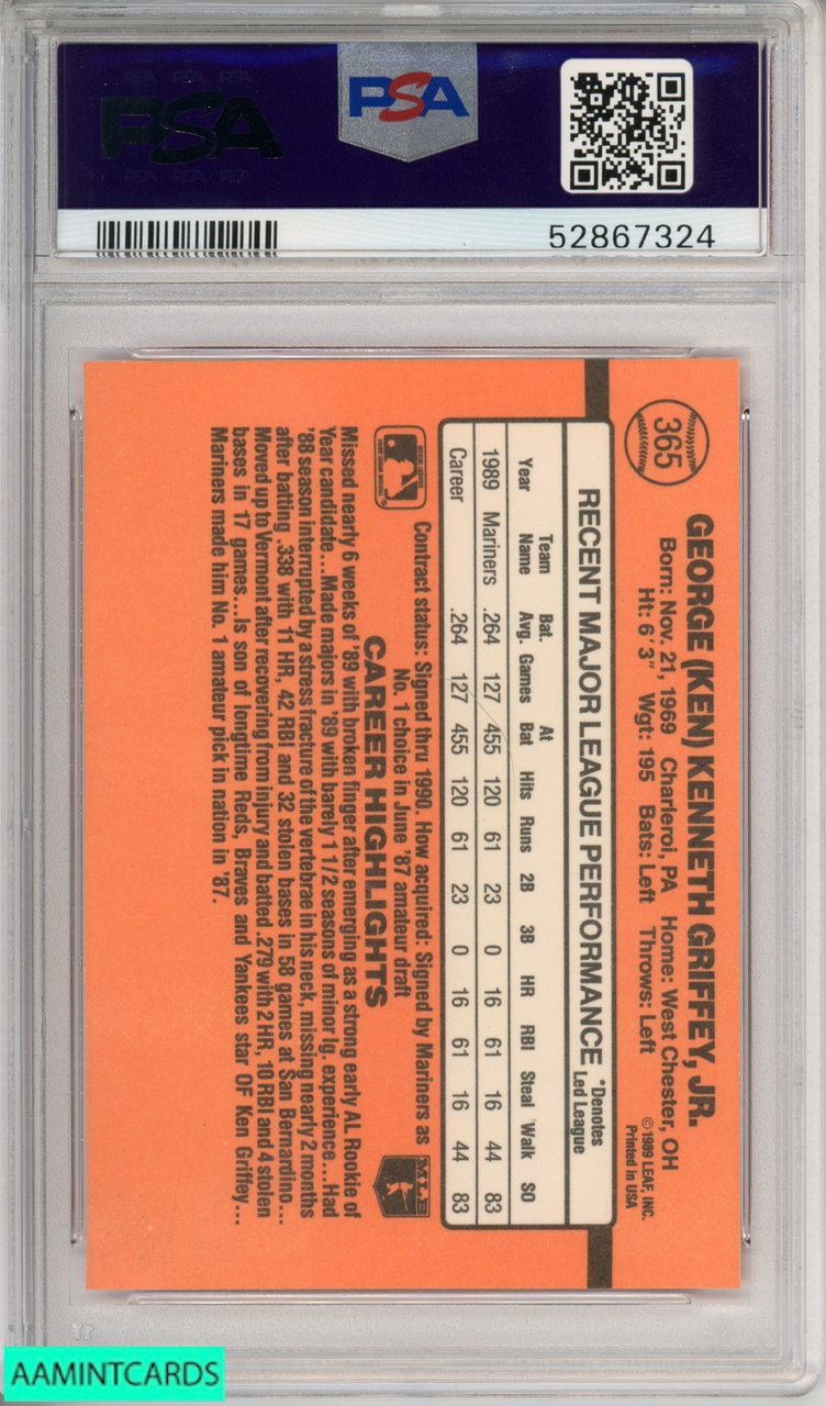 1990 DONRUSS KEN GRIFFEY JR #365 HOF SEATTLE MARINERS PSA 8 NM-MT
