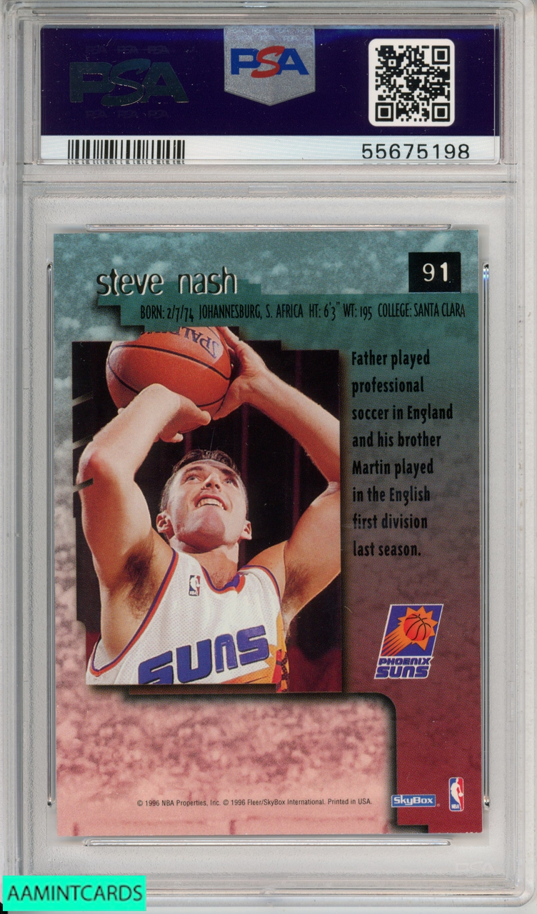 1996 SKYBOX PREMIUM STEVE NASH #91 ROOKIE PHOENIX SUNS HOF RC PSA