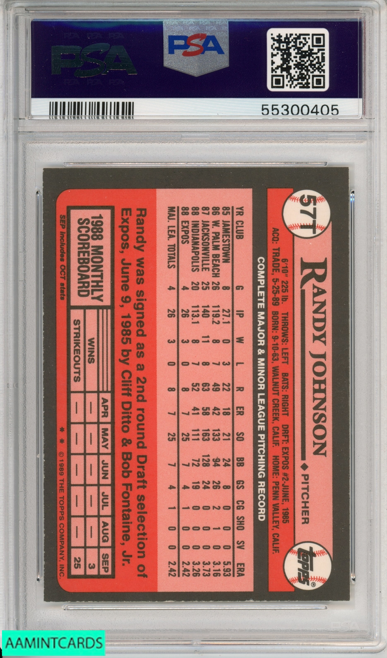 Randy Johnson Seattle Mariners 1989 Topps Traded Baseball Rookie Card #57T  PSA 9