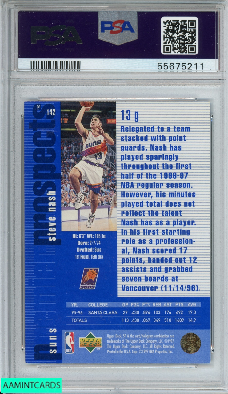1996 SP STEVE NASH #142 ROOKIE RC PHOENIX SUNS HOF PSA 6 EX-MT