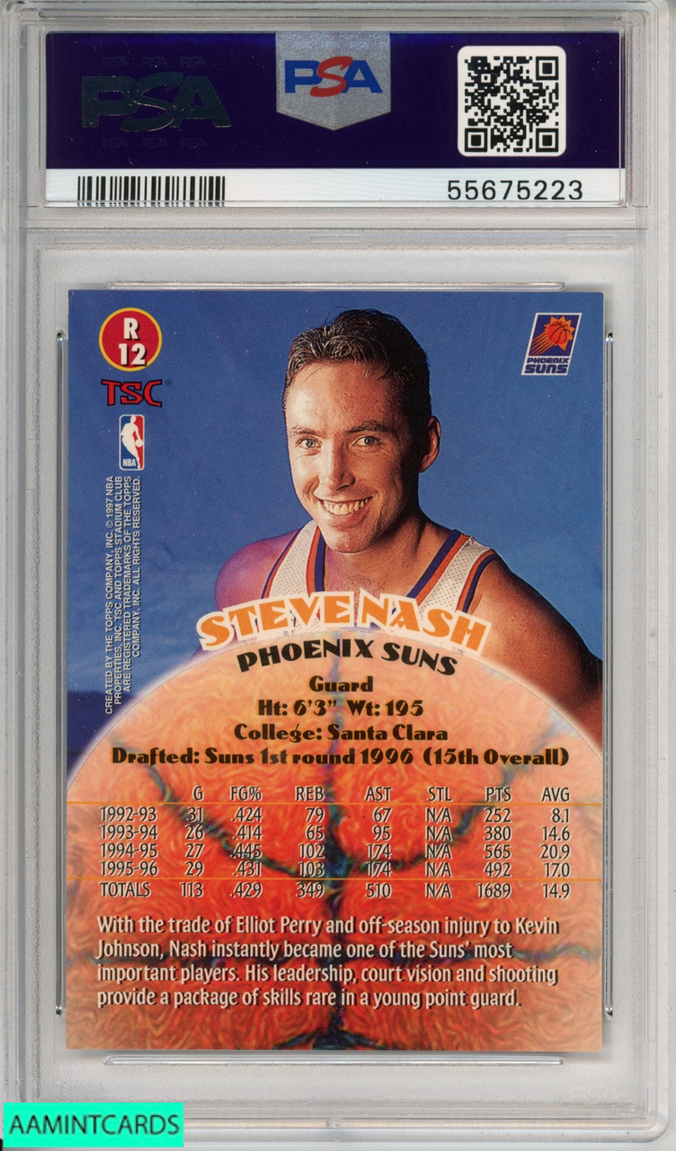 1996 STADIUM CLUB STEVE NASH #R12 ROOKIES 2 PHOENIX SUNS HOF RC