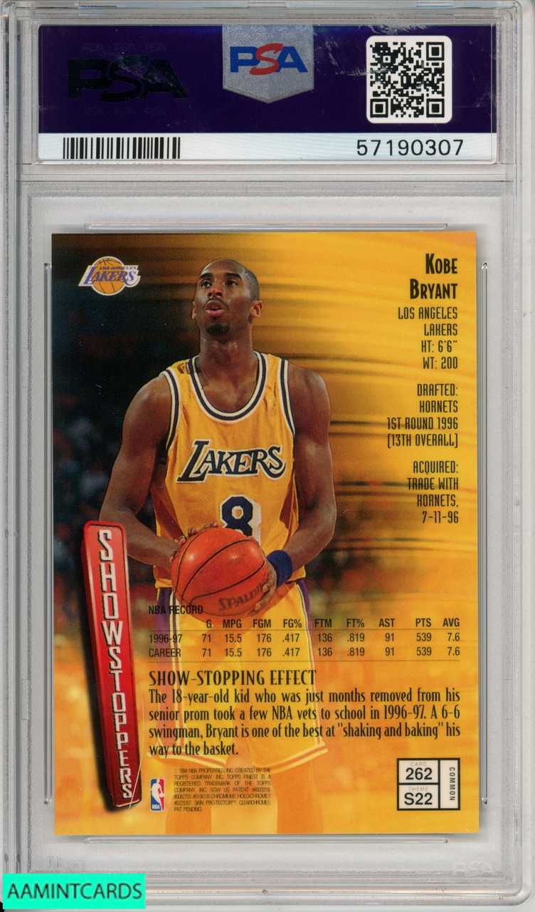 1997 FINEST KOBE BRYANT #262 W COATING LOS ANGELES LAKERS HOF PSA