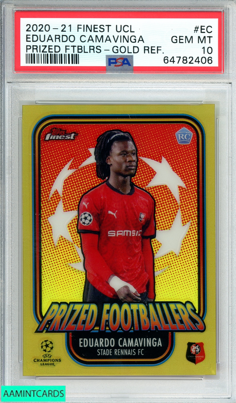 2020 TOPPS FINEST UCL EDUARDO CAMAVINGA#EC PRIZED FTBLRS-GOLD REF RC PSA 10  64782406