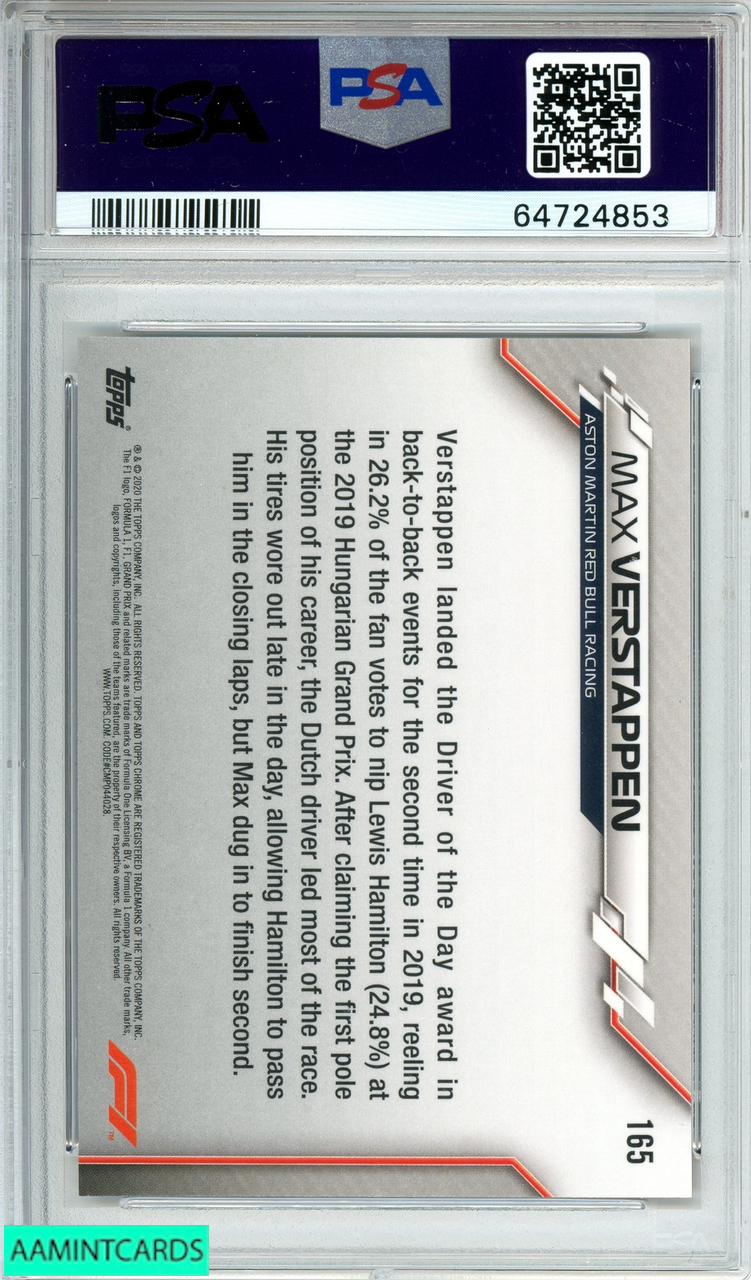 2020 TOPPS CHROME F1 MAX VERSTAPPEN#165 70TH ANNIVERSARY-ORANGE POP 3 PSA 9  MINT 64724853