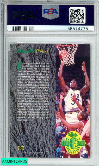 1993 CLASSIC 4 SPORT GOLD SHAQUILLE O NEAL #315 ORLANDO MAGIC RC