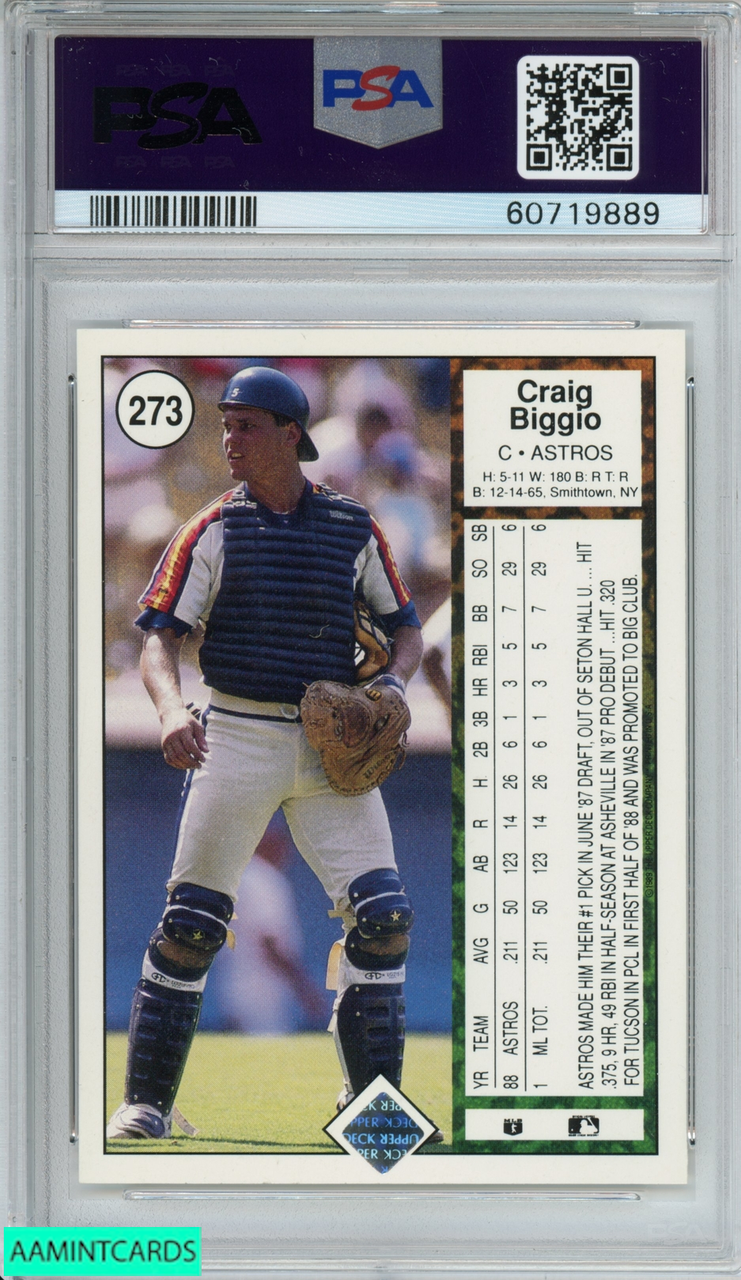 1989 UPPER DECK CRAIG BIGGIO #273 ROOKIE RC HOUSTON ASTROS HOF PSA 9 MINT  60719887 - AA Mint Cards