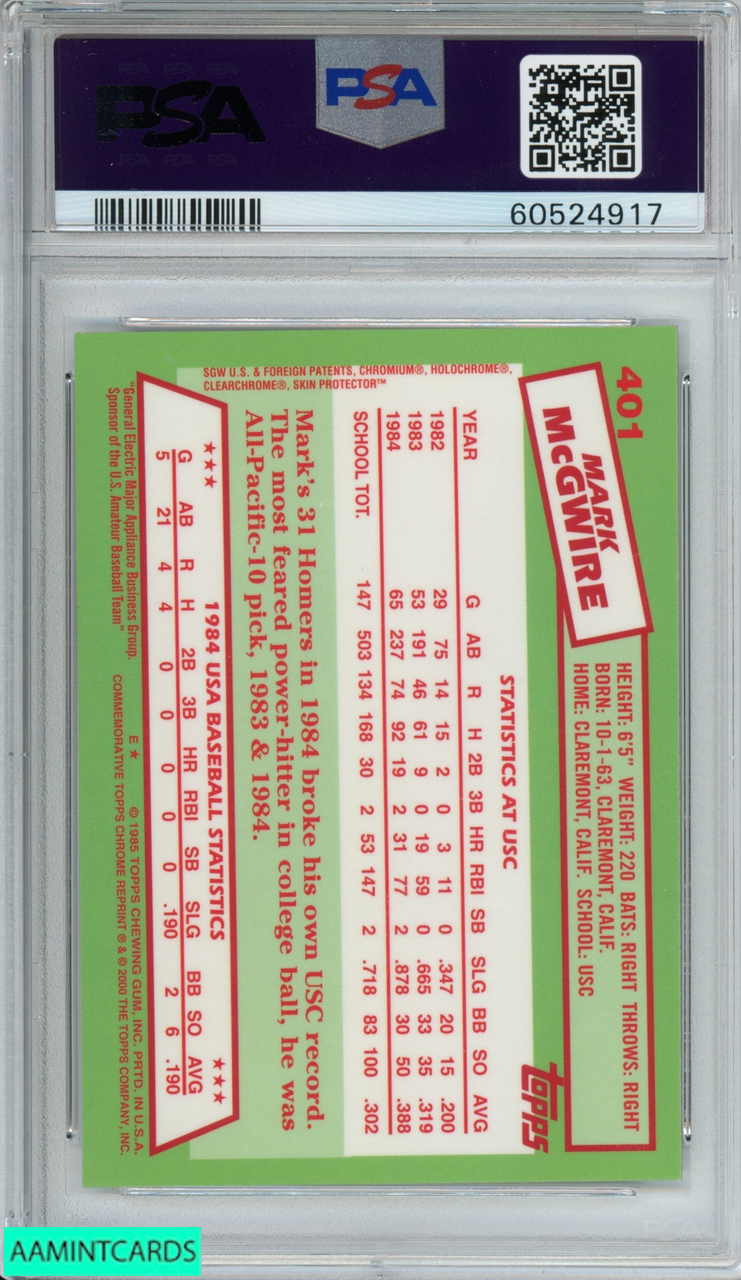 1987 TOPPS MARK MCGWIRE #366 OAKLAND ATHLETICS PSA 8 NM-MT 60780056