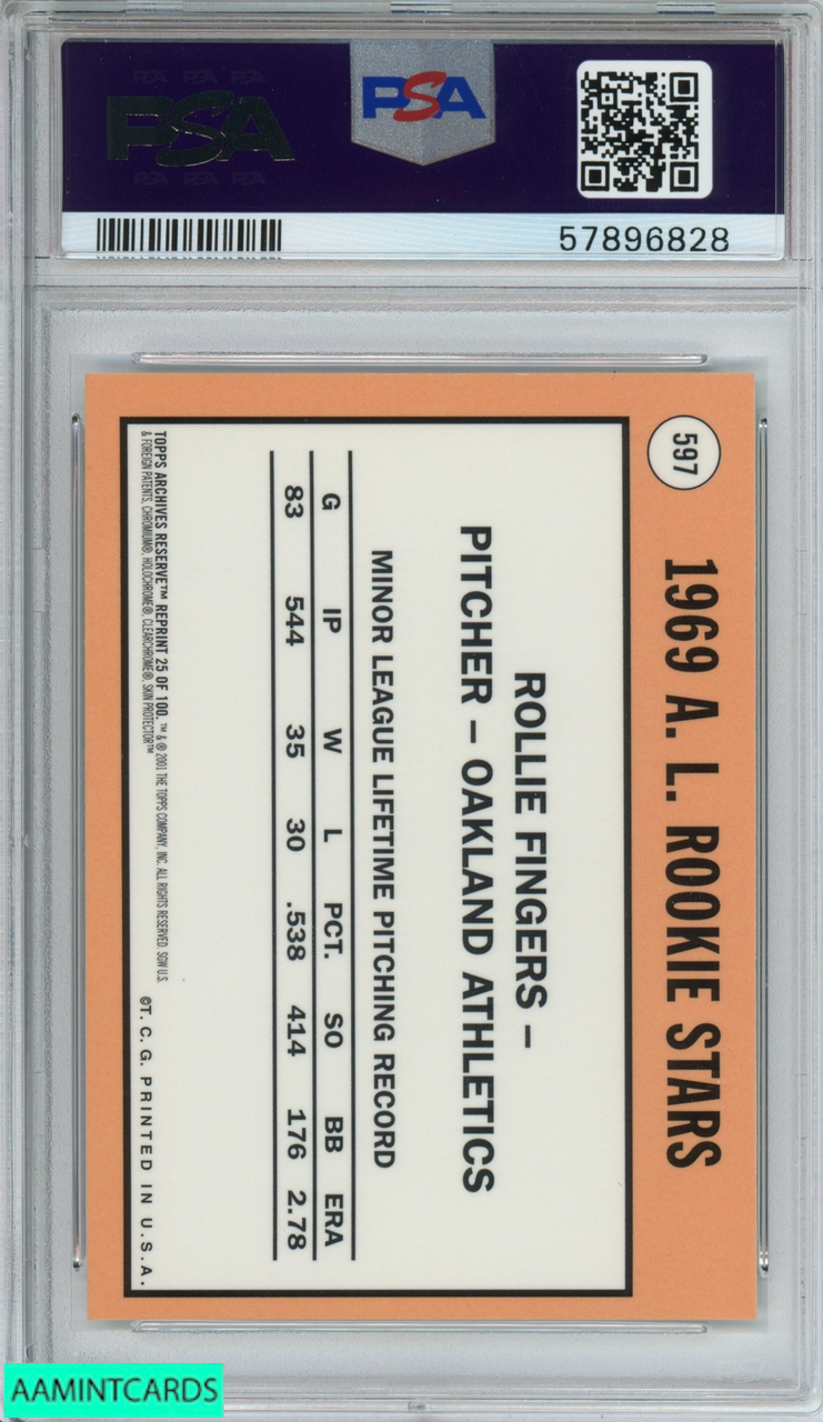 2001 TOPPS ARCHIVES RESERVE ROLLIE FINGERS #25 1969 TOPPS REPRINT HOF PSA 9  MINT 57896828 - AA Mint Cards