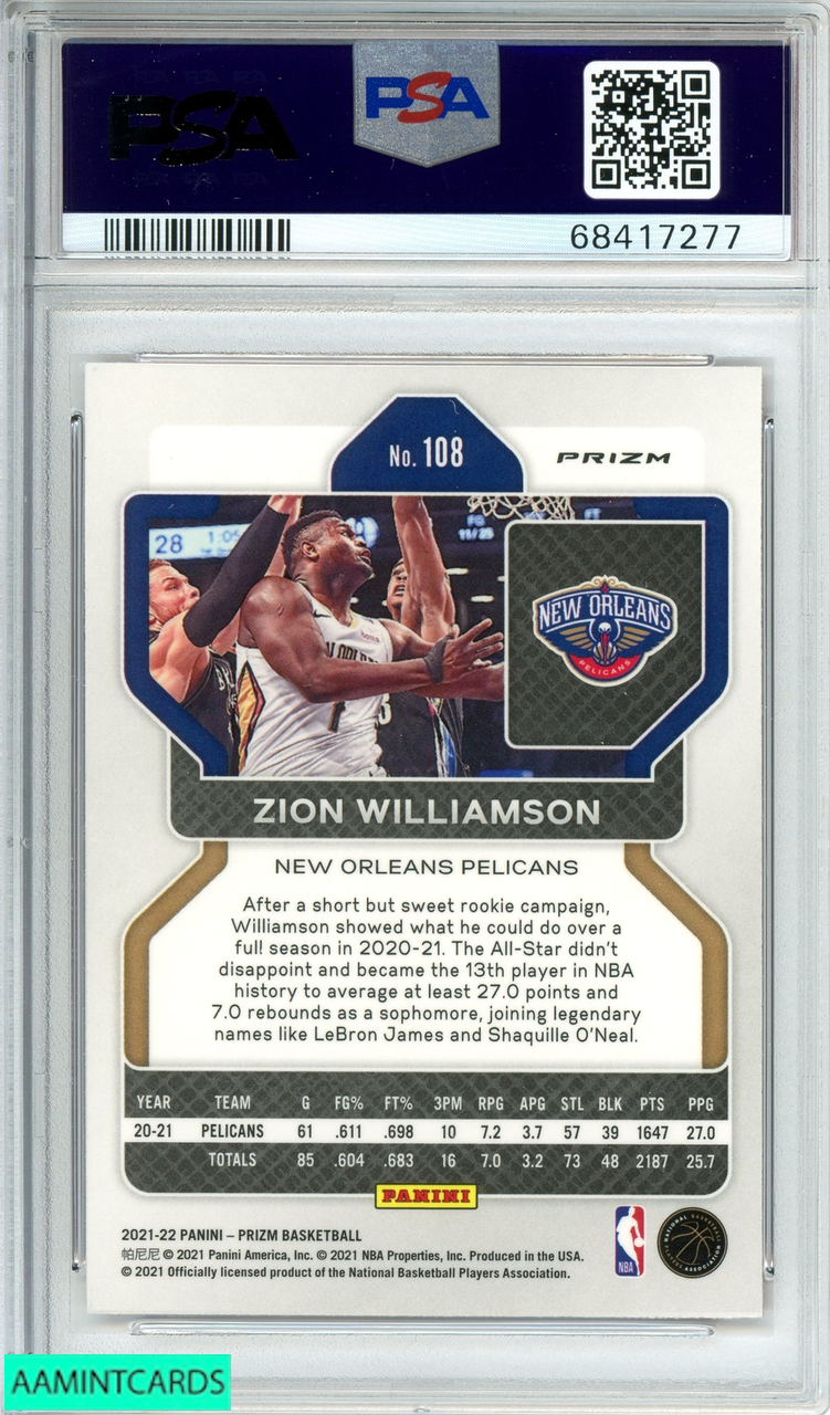Zion Williamson Panini Pelicans Select PSA ZION WILLIAMSON New 