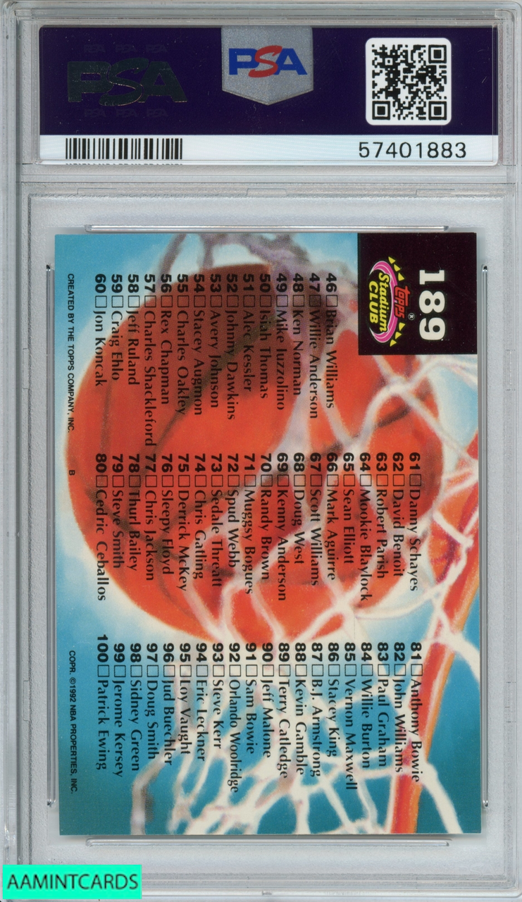 1992 STADIUM CLUB CHECKLIST 1-100 #189 MEMBERS ONLY NBA PSA 9 MINT