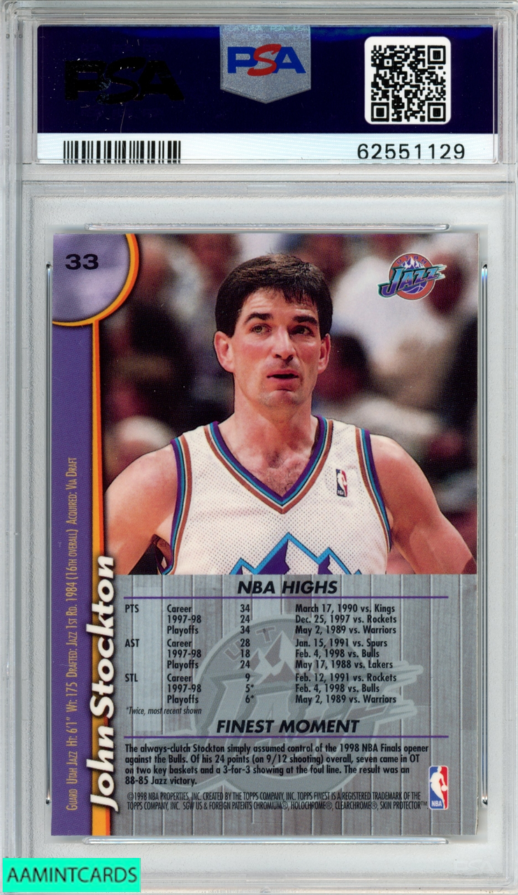 1998 FINEST JOHN STOCKTON #33 WITH COATING UTAH JAZZ HOF PSA 9
