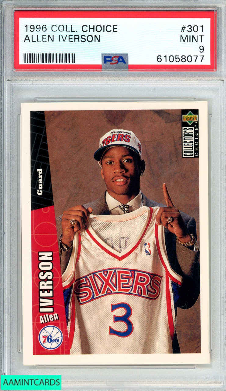 1996 COLLECTORS CHOICE ALLEN IVERSON #301 ROOKIE RC 76ERS HOF PSA