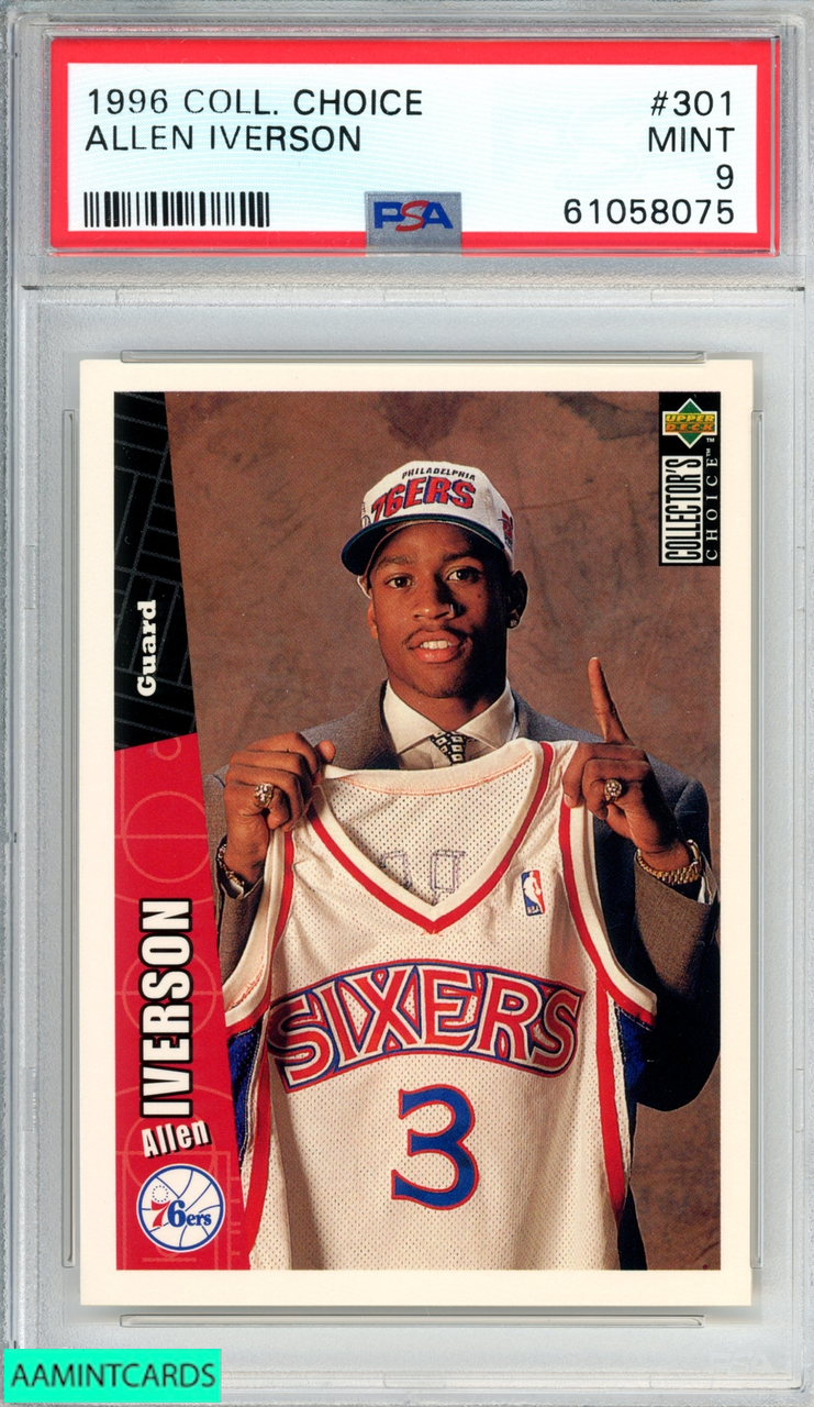 1996 COLLECTORS CHOICE ALLEN IVERSON #301 ROOKIE RC 76ERS HOF PSA